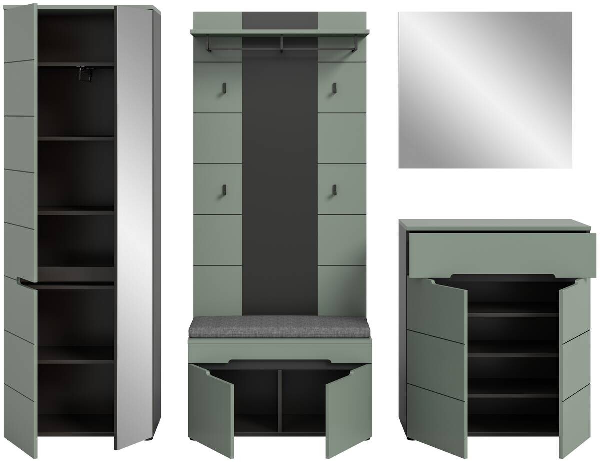 Garderobe Canu grün basaltgrau Nachbildung B/H/T: ca. 255x190x37 cm
