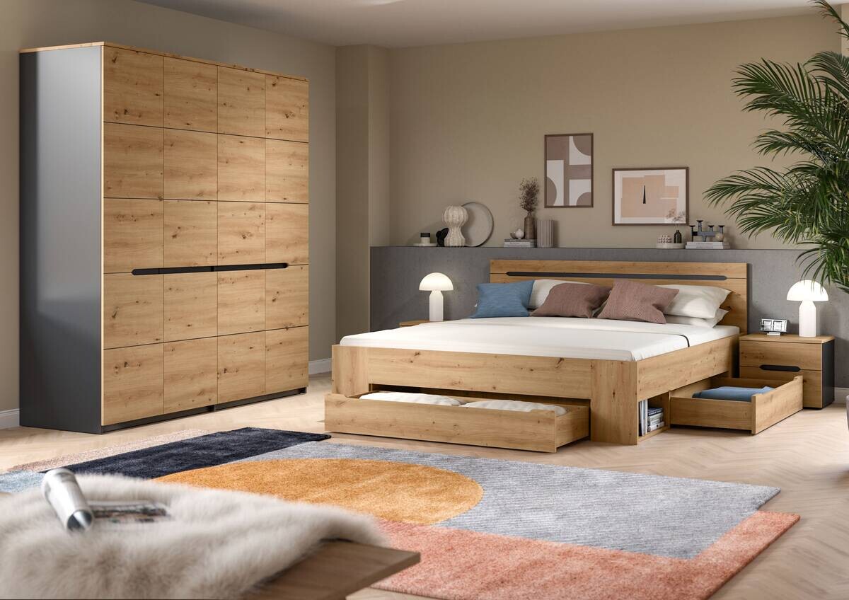 Schlafzimmer CANU, Set basaltgrau Artisan Nachbildung