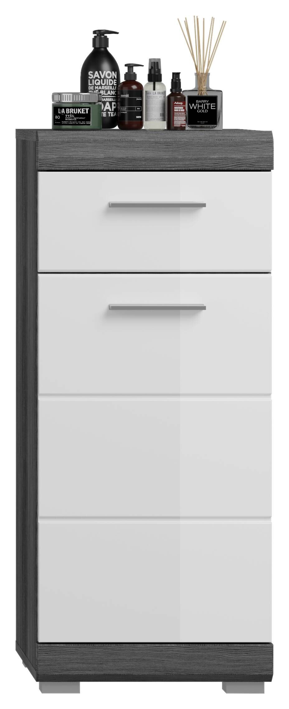 Badezimmer-Set Scout Rauchsilber Nachbildung weiß Hochglanz B/H/T: ca. 164x191x34 cm