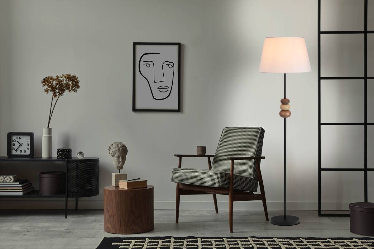 Näve Leuchten Stehlampe schwarz Metall Textil B/H/T/D: ca. 38x155x38x38 cm E27 1 Brennstellen