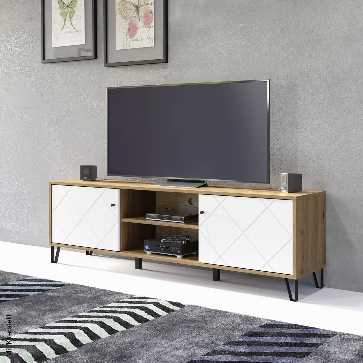TV-Lowboard Touch Eiche Artisan Nachbildung weiß matt B/H/T: ca. 183x55x40 cm