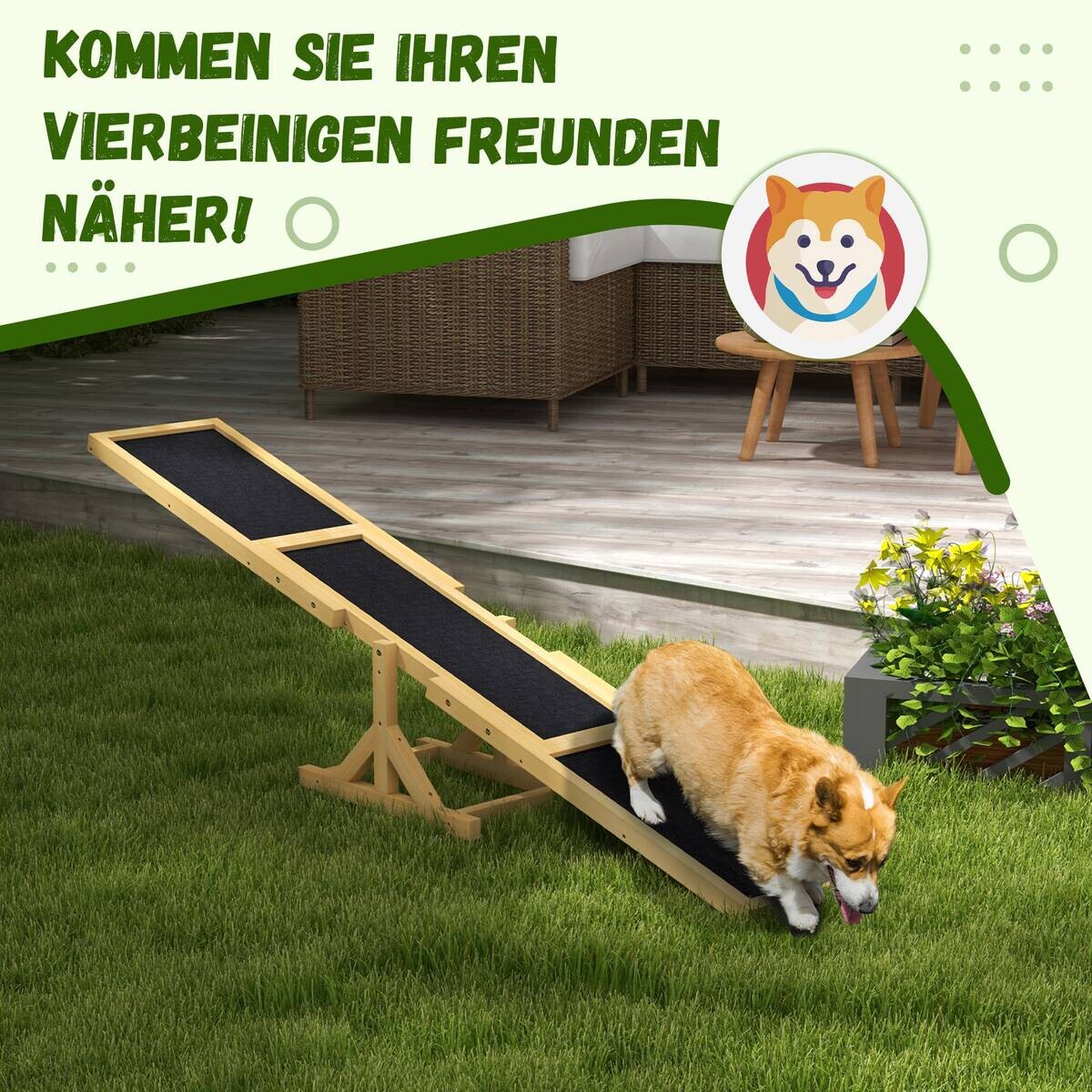PawHut Hundewippe gelb Holz B/H/L: ca. 30x30x180 cm
