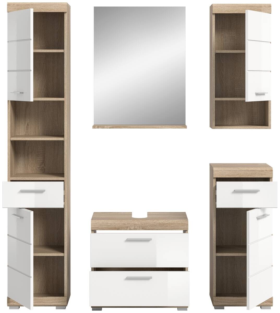 Badezimmer-Set Lambada Eiche Sonoma Nachbildung weiß Hochglanz B/H/T: ca. 164x191x37 cm