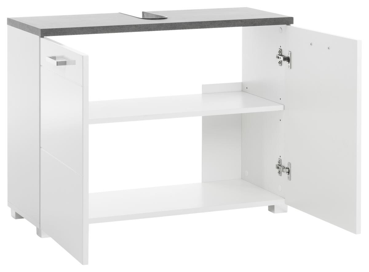 Waschbeckenunterschrank Praya Dark Concret Nachbildung weiß Hochglanz B/H/T: ca. 79x58x32 cm