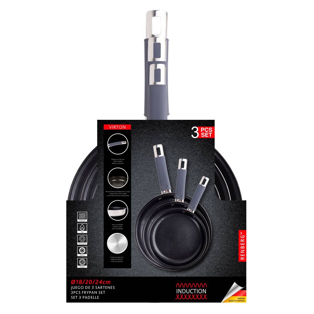 RENBERG Pfannenset VIRTON schwarz Edelstahl 3 tlg.