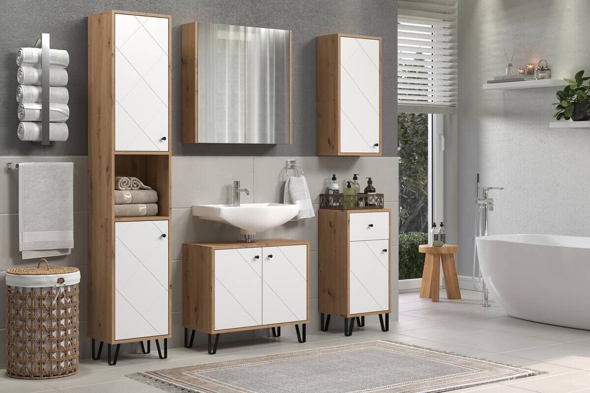 Waschbeckenunterschrank Touch Eiche Artisan Nachbildung weiß matt B/H/T: ca. 69x61x32 cm