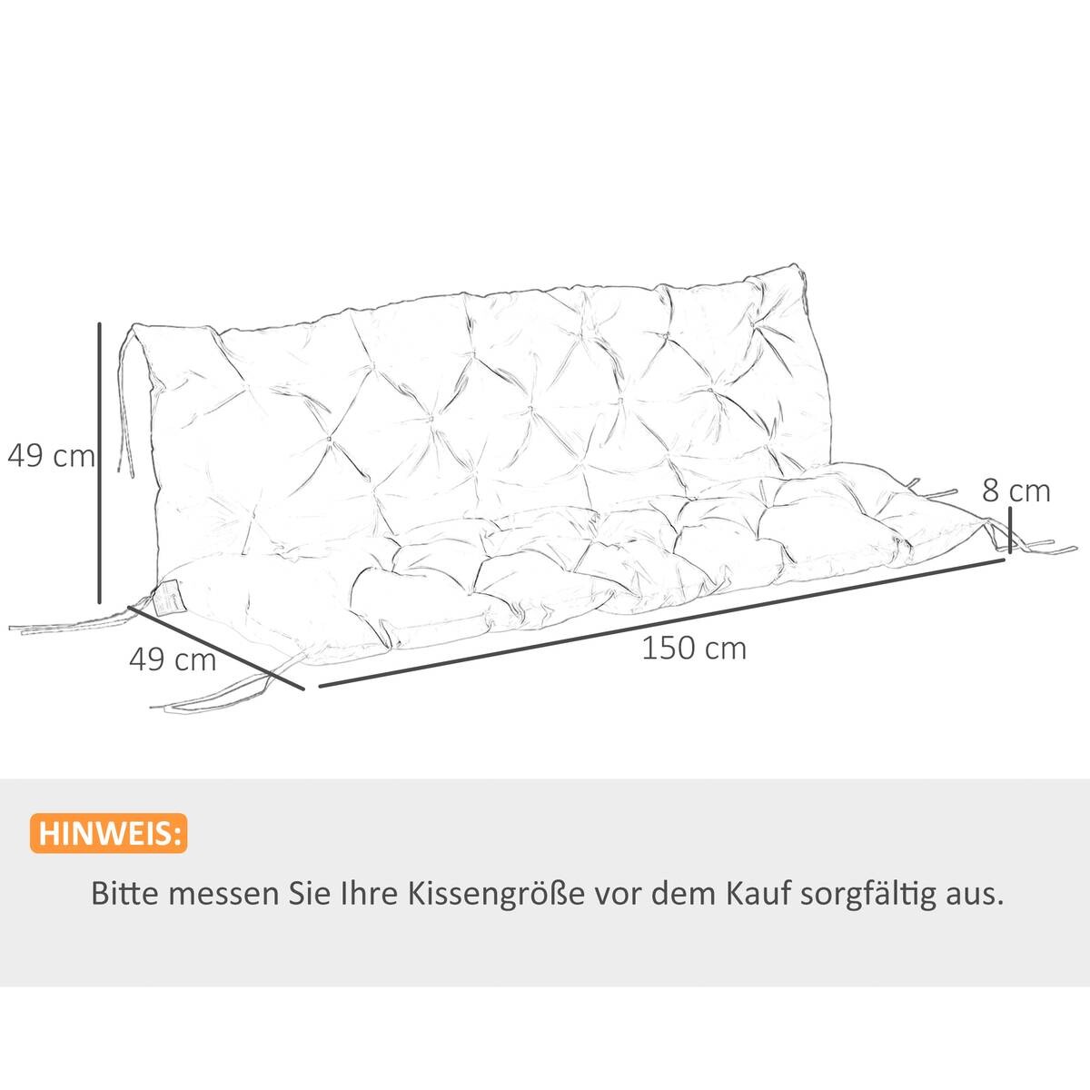 Outsunny Bankauflage dunkelgrau Baumwolle B/H/L: ca. 150x8x98 cm