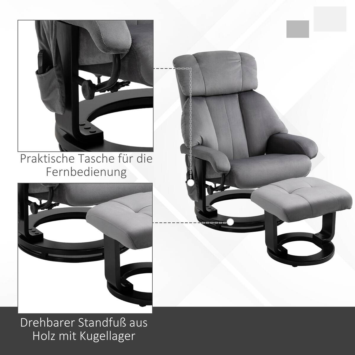 HOMCOM Massagestuhl grau B/H/L: ca. 80x76x102 cm