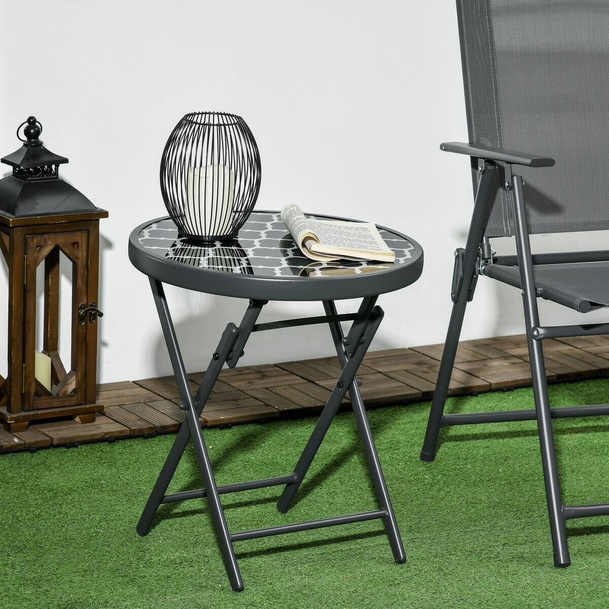 Outsunny Garten-Beistelltisch schwarz Metall B/H/L: ca. 45x50x45 cm
