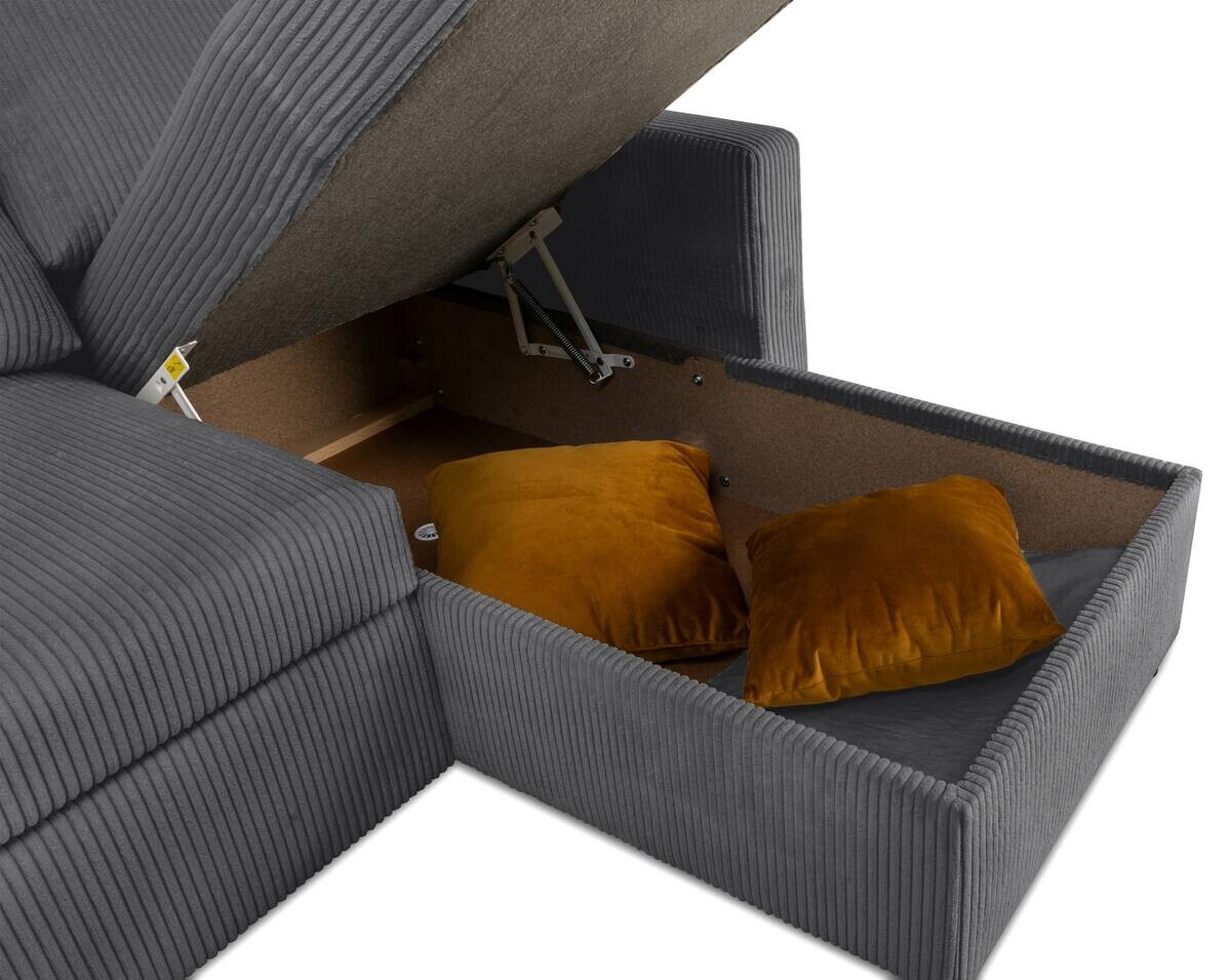 Ecksofa mit Bettfunktion und Bettkasten anthrazit Microfaser B/H/T: ca. 215x145x82 cm