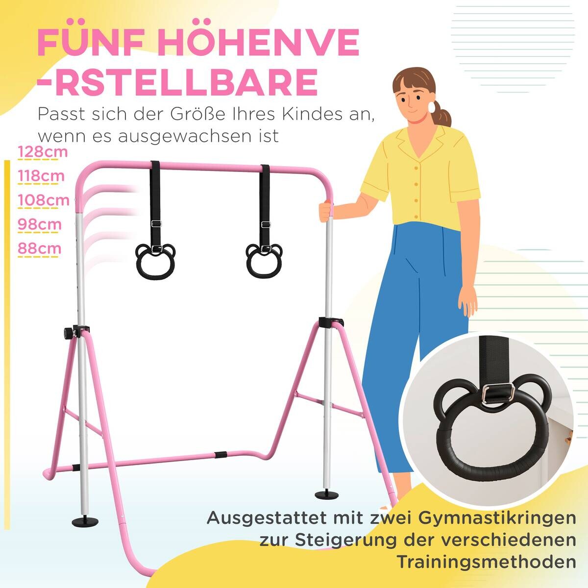 HOMCOM Kinderturnstange rosa B/H/L: ca. 105x128x148 cm