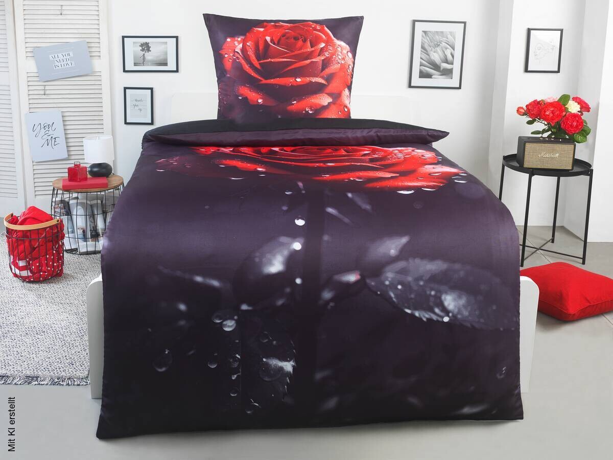 beau rêve Microfaser Bettwäsche rot schwarz 100% Polyester B/L: ca. 135x200 cm | rot, schwarz | 135,00/200,00 cm
