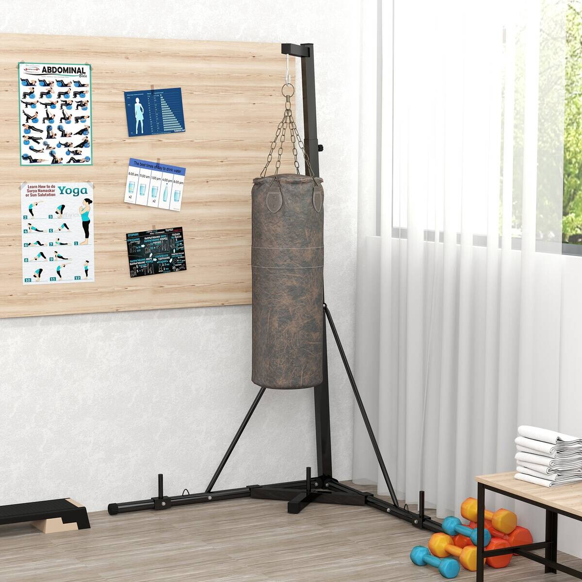 SPORTNOW Boxsackständer schwarz Stahl B/H/L: ca. 90x225x170 cm