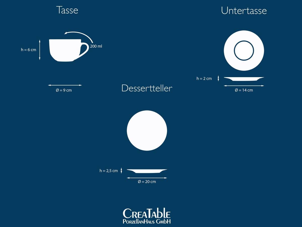 CreaTable Kaffeeservice Luna weiß Porzellan 18 tlg.