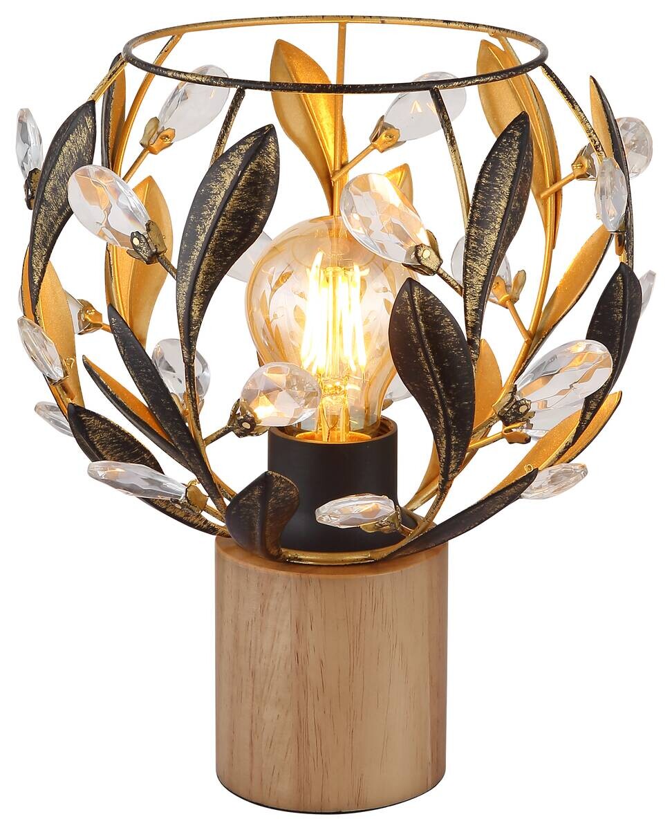 GLOBO Tischleuchte MIKA 15759T gold braun Holz H/D: ca. 25x20 cm E27 1 Brennstellen