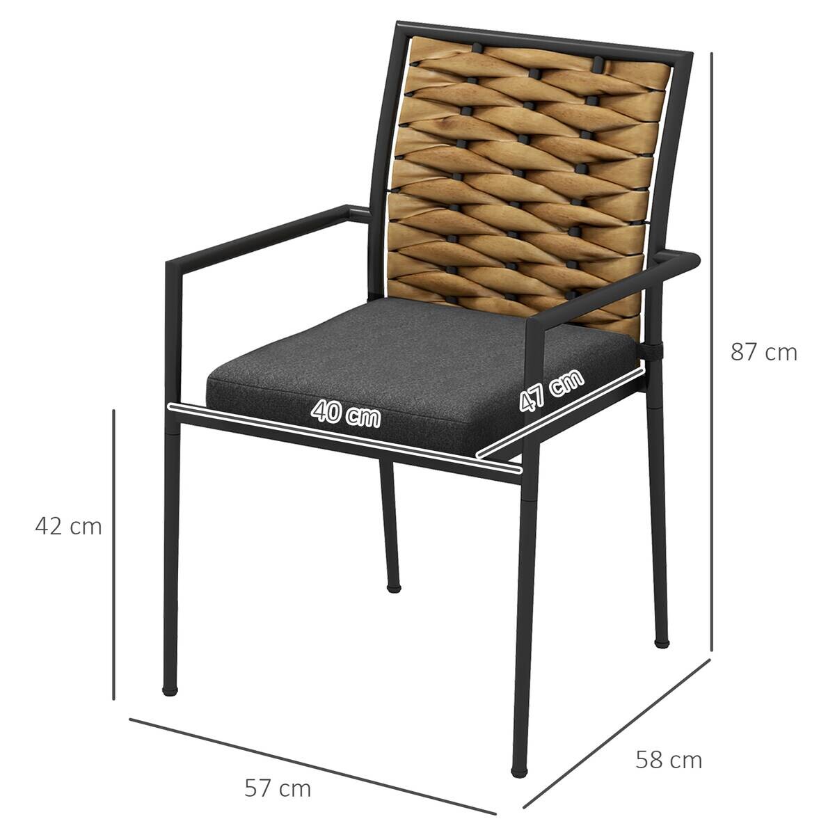 Outsunny Gartenstuhl schwarz Edelstahl B/H/L: ca. 58x57x87 cm