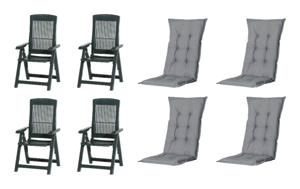 PROGARDEN,MADISON Klappsessel Set + Auflagen Tampa grün Kunststoff B/H/L: ca. 61x109x60 cm