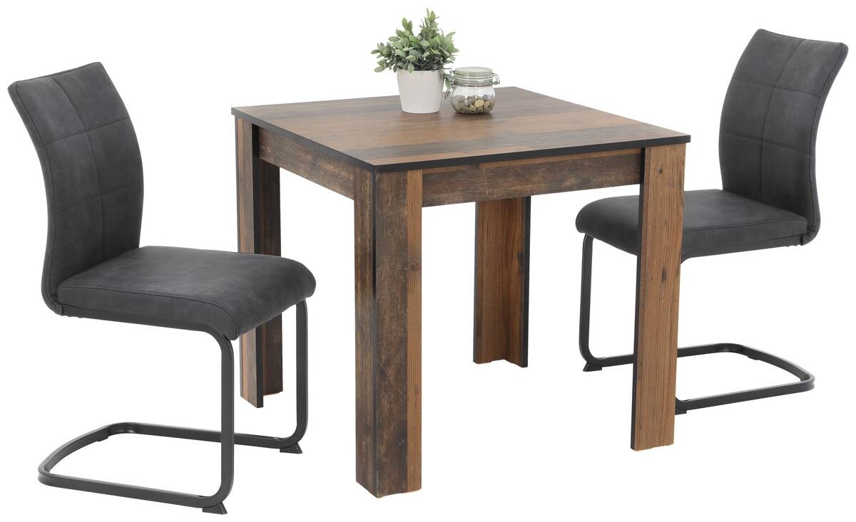 Stuhl 2er Set PIA anthrazit Vintage schwarz Microfaser Metall B/H/T: ca. 42x89x59 cm