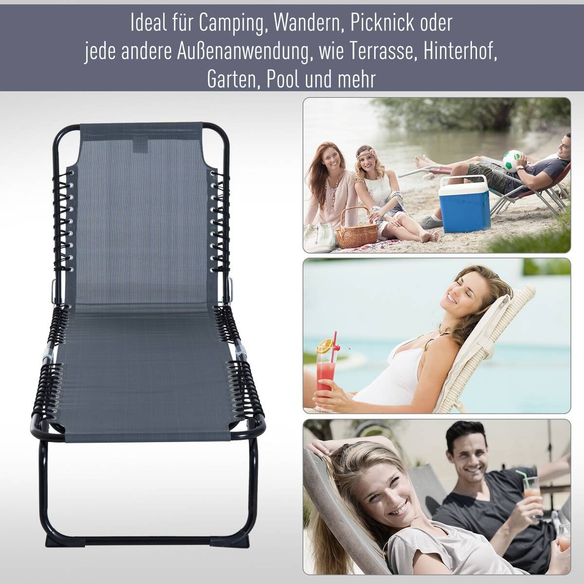 Outsunny Klappliege dunkelgrau Metall B/H/L: ca. 58x26x197 cm