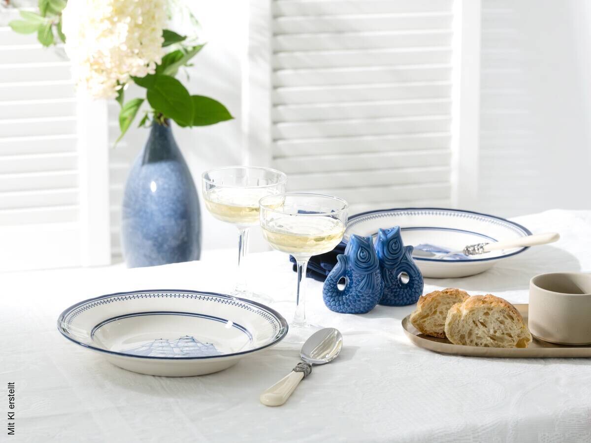 CreaTable Tafelservice Segelschiff blau Steingut 12 tlg.