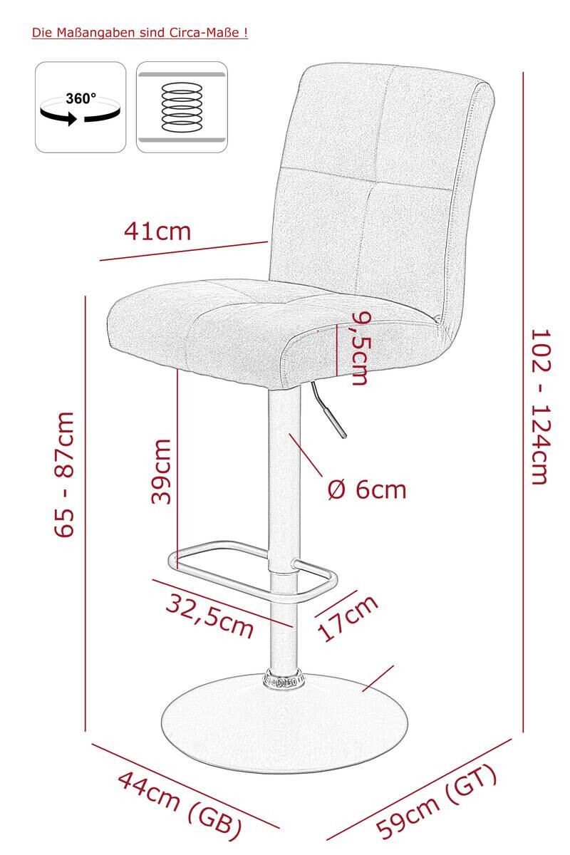 Barhocker Leni I, 2er-Set anthrazit B/H/T: ca. 44x124x57 cm