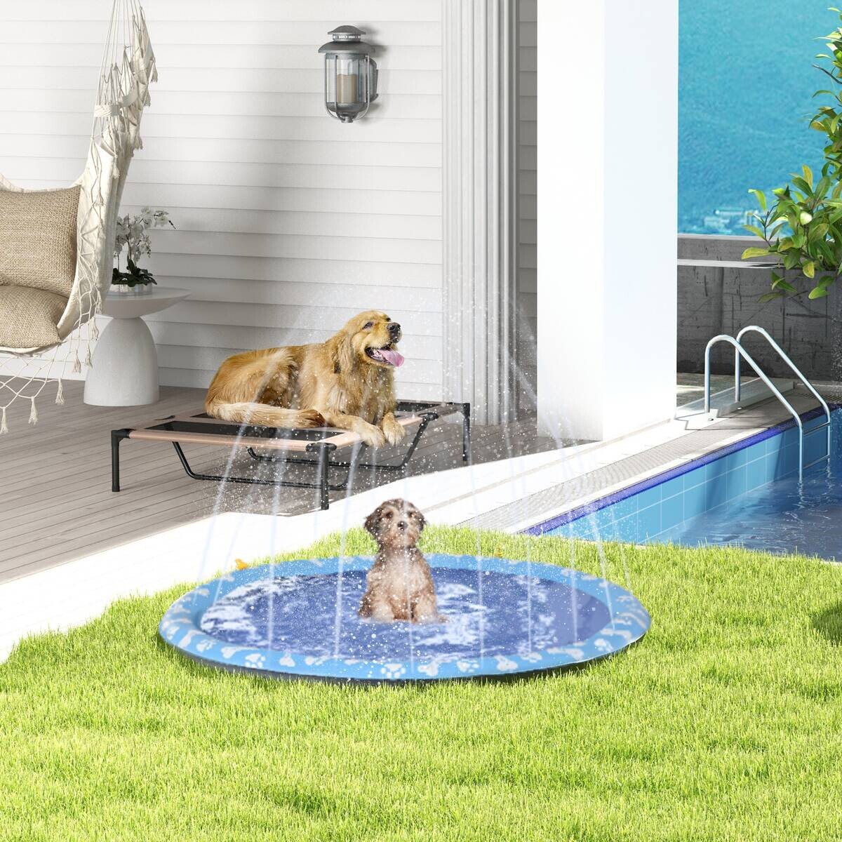 PawHut Hunde-Planschbecken blau Kunststoff B/H/L: ca. 150x1x150 cm