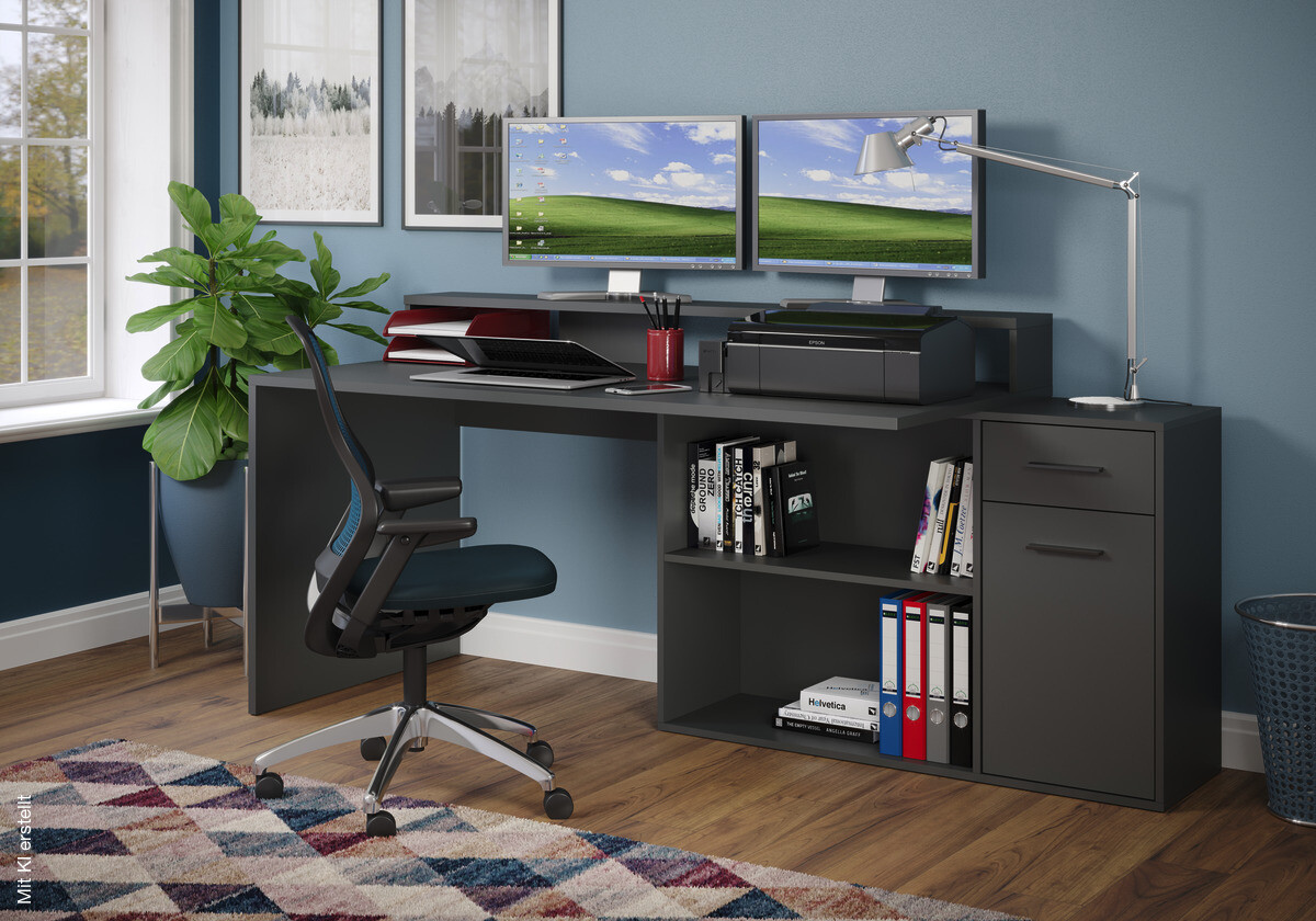 Schreibtisch Gamer anthrazit matt B/H/T: ca. 160x92x115 cm