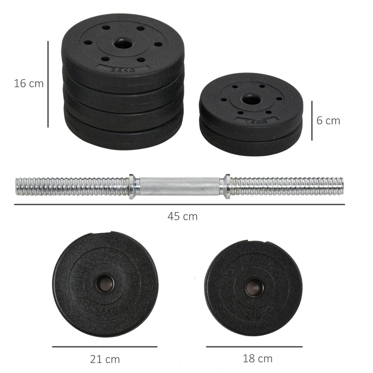 HOMCOM Hantelset schwarz Kunststoff B/H/L: ca. 18x7,5x43 cm