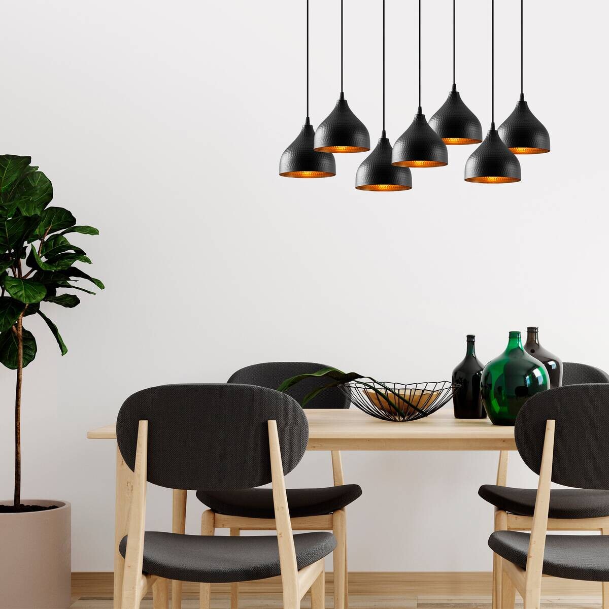 Opviq Pendelleuchte Tattoo-6221 schwarz B/H/T/L: ca. 88x114x40x88 cm E27 7 Brennstellen