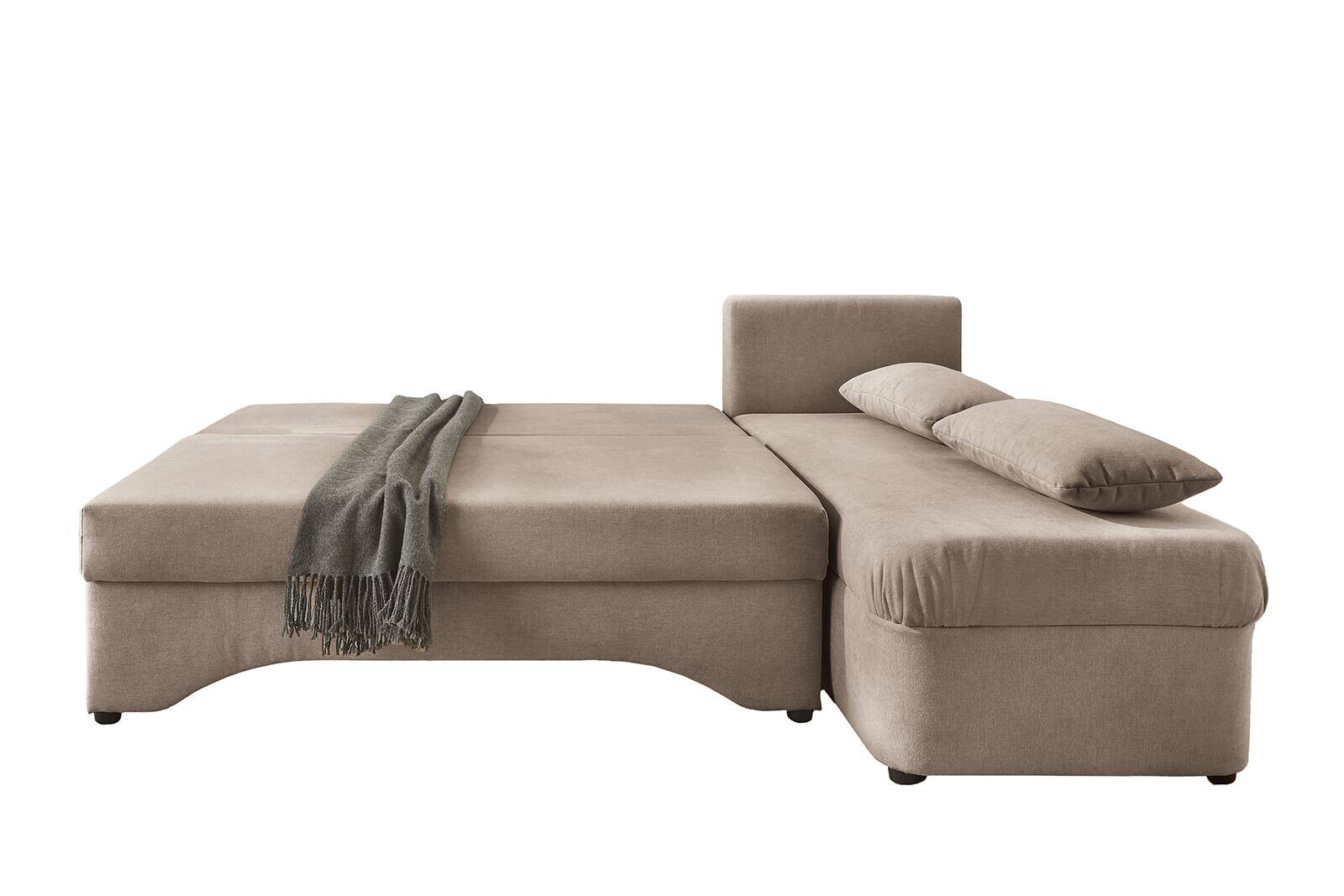 Ecksofa mit Bettfunktion und Bettkasten hellbraun Microfaser B/H/T: ca. 191x70x142 cm