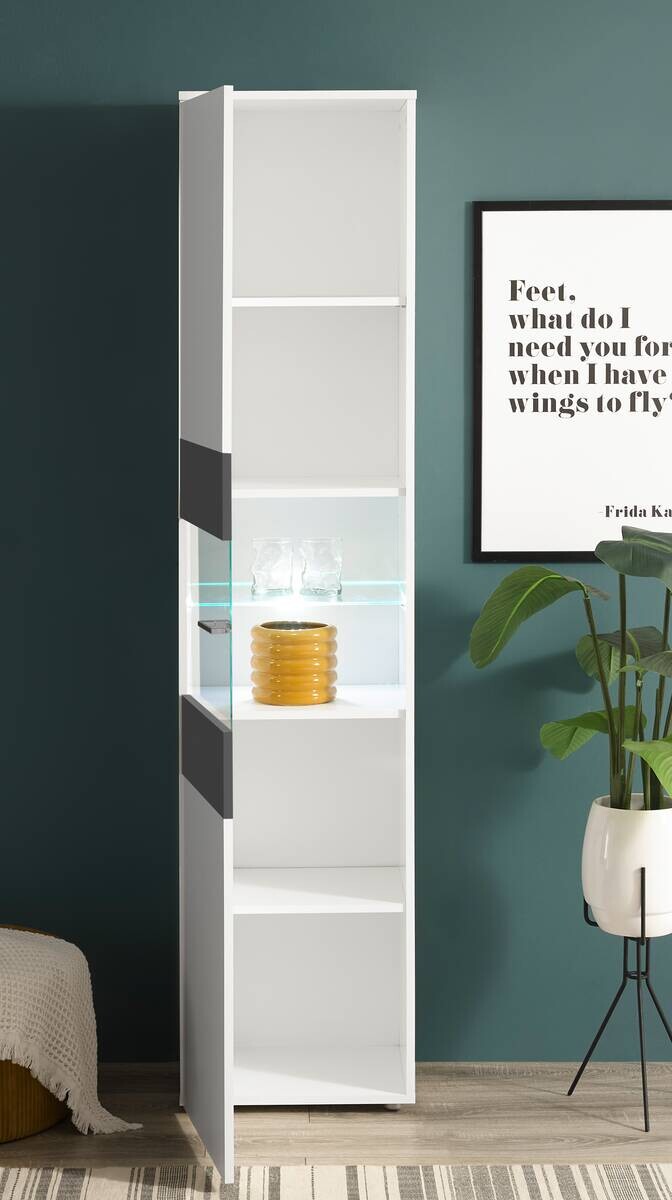 Vitrine Alex weiß Graphit B/H/T: ca. 45x195x37 cm