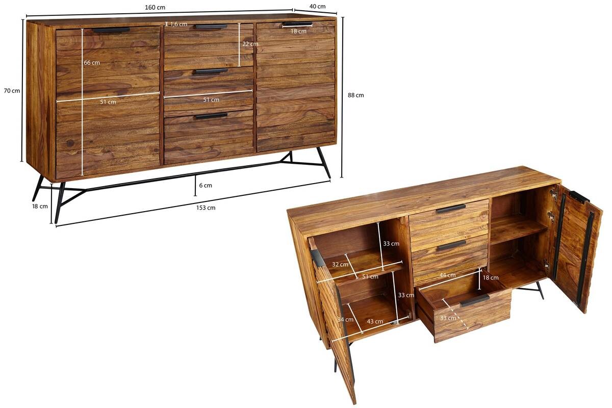Sideboard natur schwarz B/H/T: ca. 160x88x40 cm