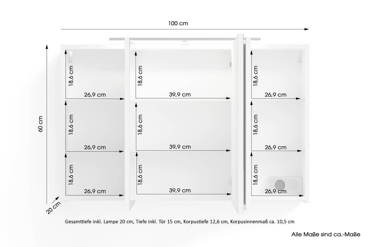 Spiegelschrank SPREE weiß B/H/T: ca. 100x60x15 cm