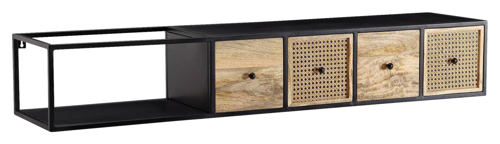 TV-Bank schwarz pulverbeschichtet natur Eisen Echtholz B/H/T: ca. 150x25x35 cm