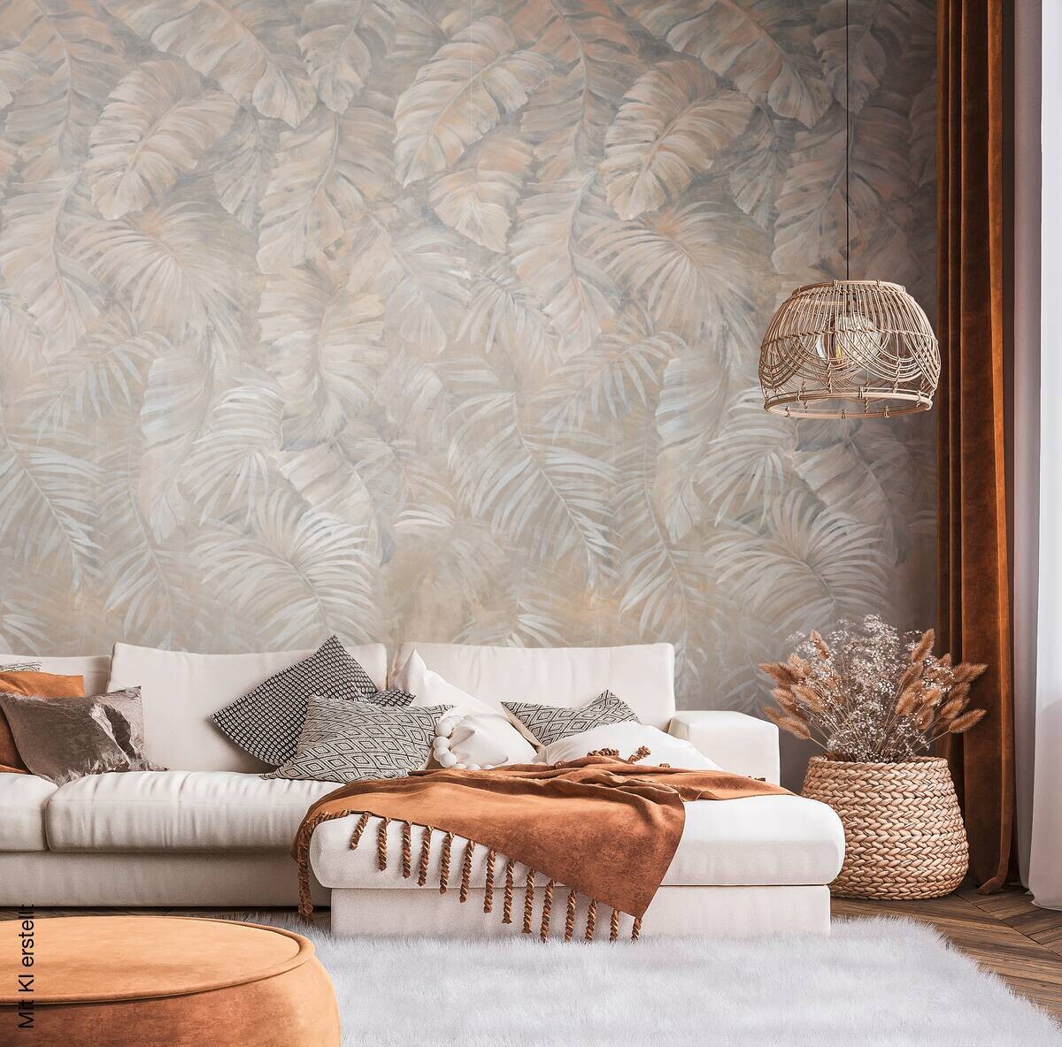 Livingwalls Fototapete Blätter braun beige creme B/L: ca. 280x159 cm