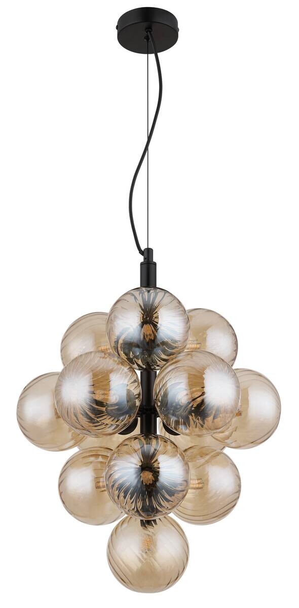 GLOBO LED-Pendelleuchte schwarz amber Glas Metall H/D: ca. 120x39,5 cm 13 Brennstellen