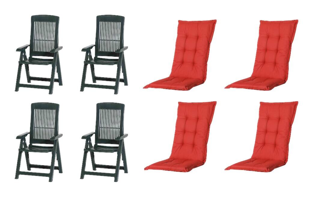 PROGARDEN,MADISON Klappsessel Set + Auflagen Tampa rot Kunststoff B/H/L: ca. 61x109x60 cm