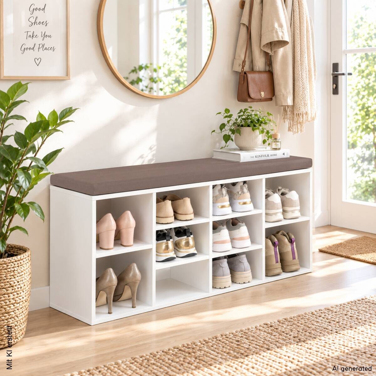 Kesper Schuhschrank mit Sitzkissen weiß Spanplatte B/H/L: ca. 29,5x48x103,5 cm
