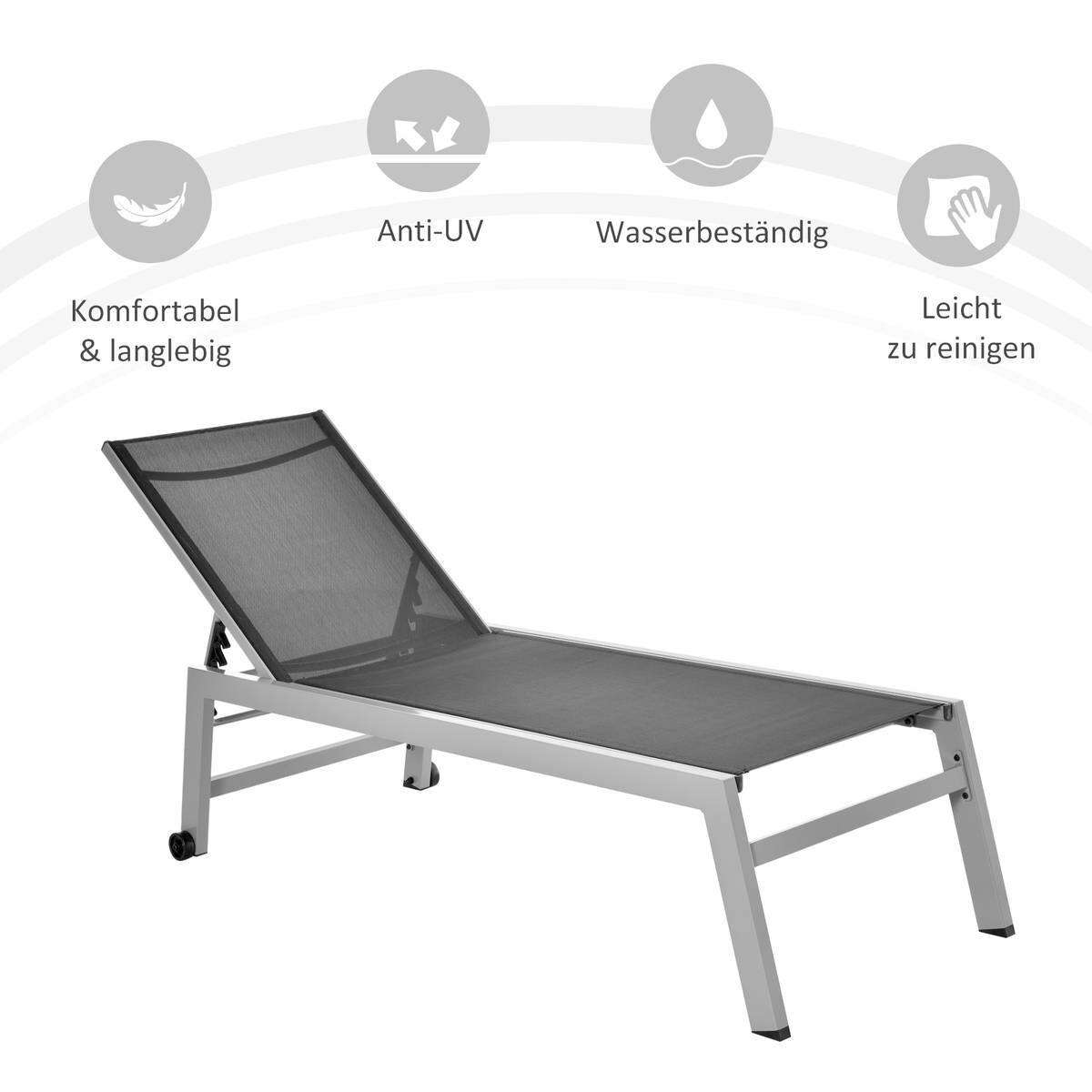 Outsunny Gartenliege schwarz Aluminium B/H/L: ca. 65x102x169 cm