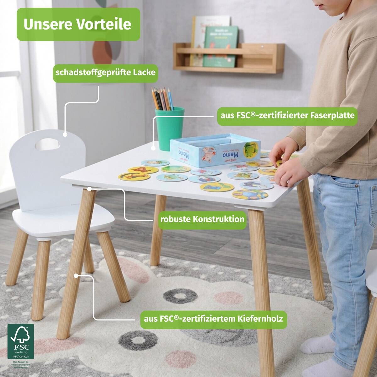 Kesper Kindertisch mit 2 Stühlen weiß Spanplatte