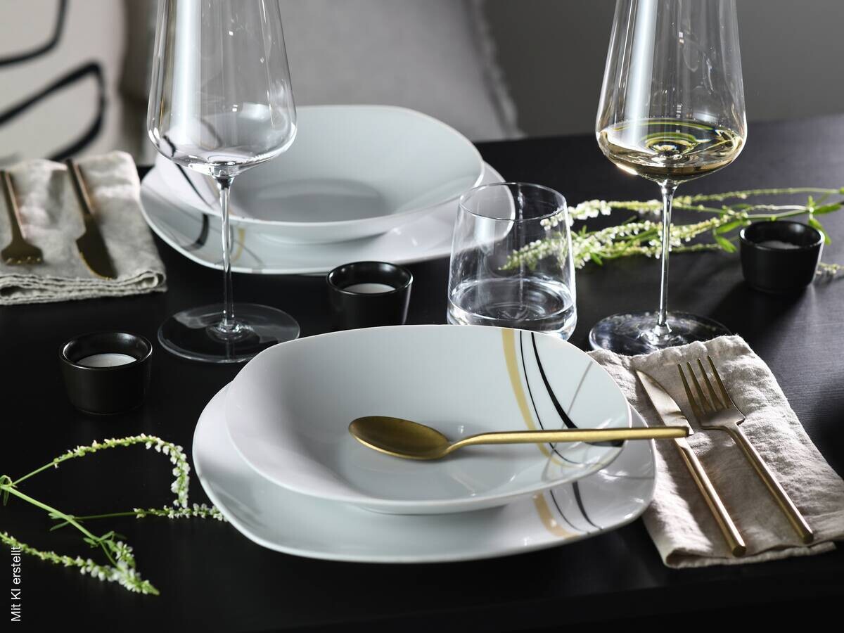 CreaTable Tellerset Square City Line weiß Porzellan