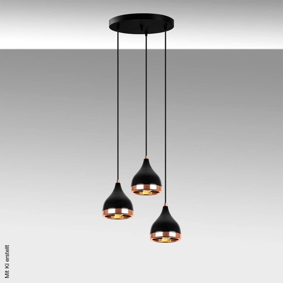 Opviq Pendelleuchte Yildo-7036 Kupfer schwarz Metall B/H/T/L/D: ca. 38x111x38x38x38 cm E27 3 Brennstellen
