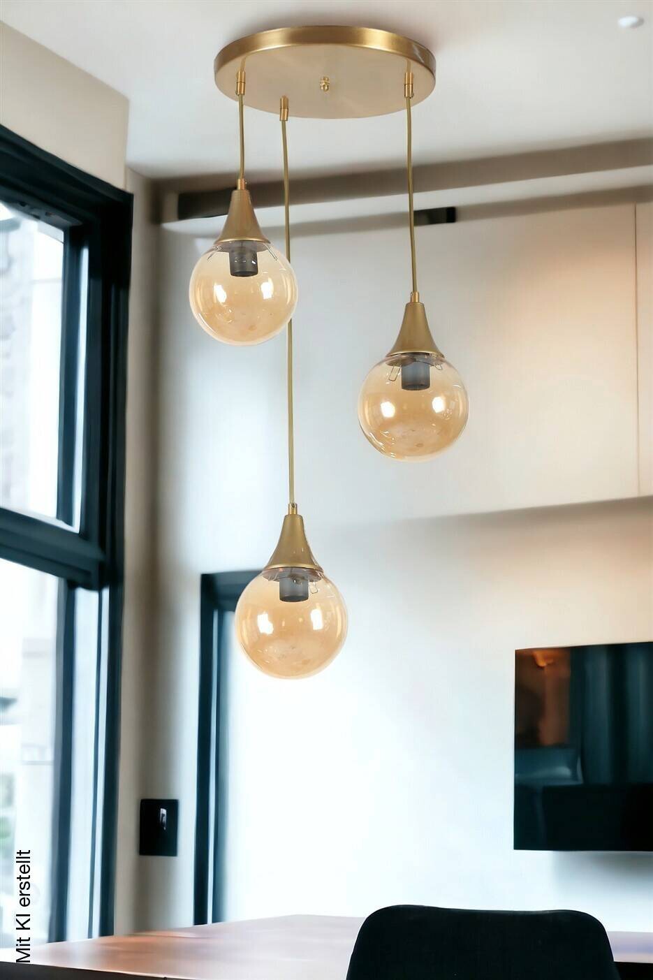 Pendelleuchte gold braun Glas Metall B/H/L/D: ca. 30x70x30x30 cm E27 1 Brennstellen
