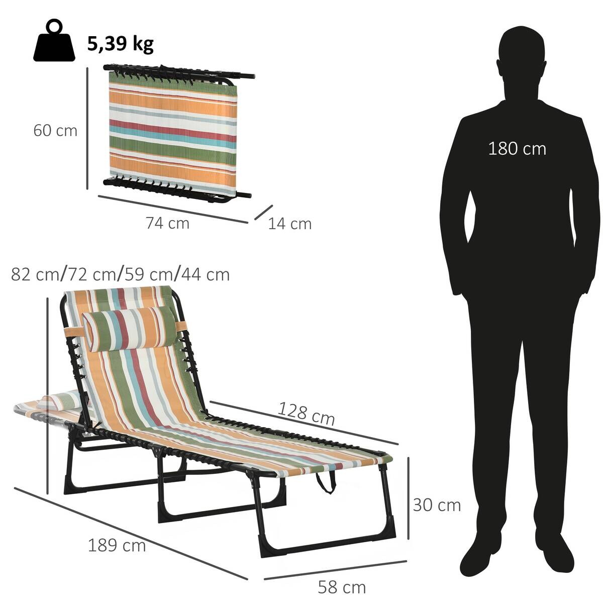 Outsunny Sonnenliege mehrfarbig Stahl B/H/L: ca. 58x30x189 cm
