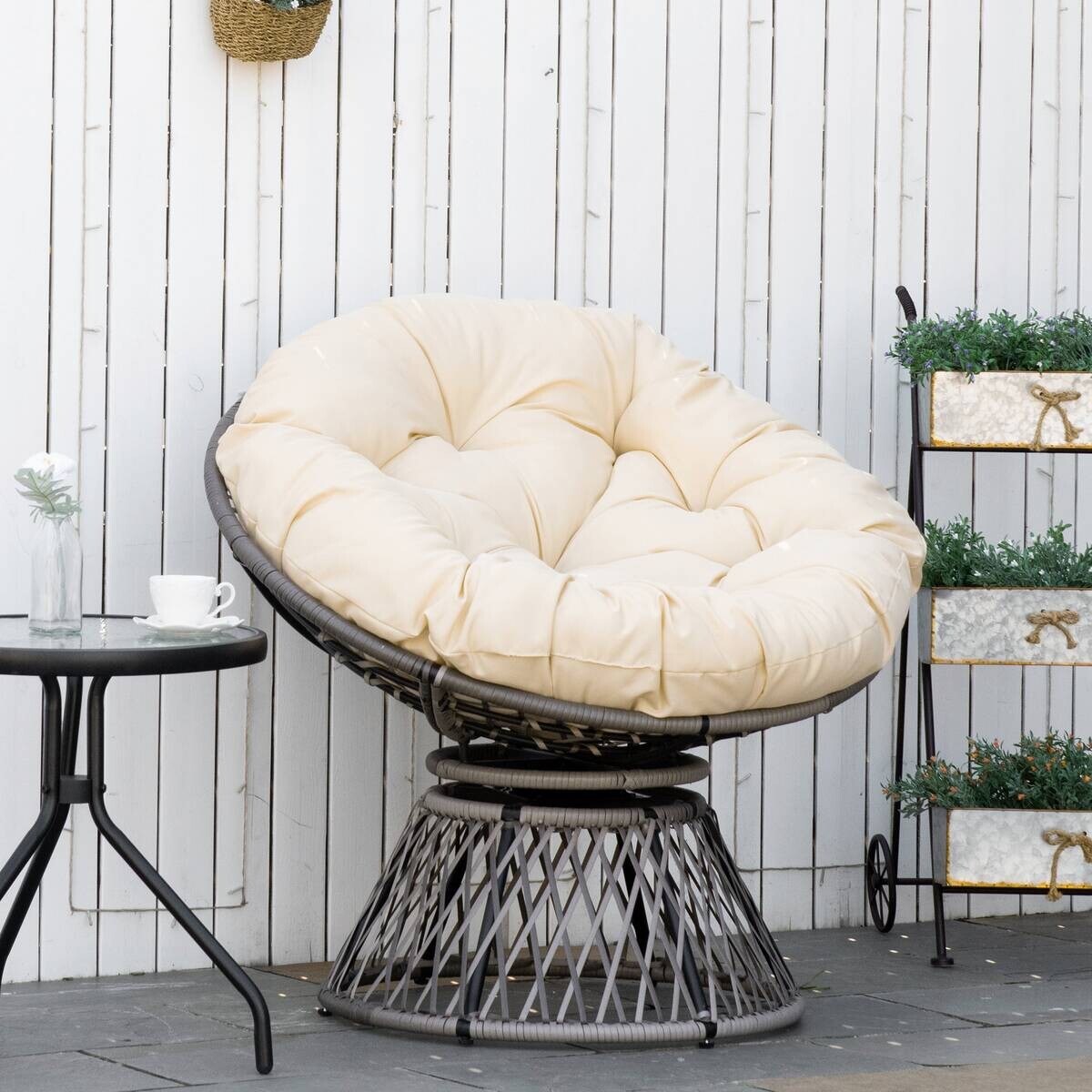 Outsunny Gartensessel beige Polyester B/H/L: ca. 97x87x90 cm