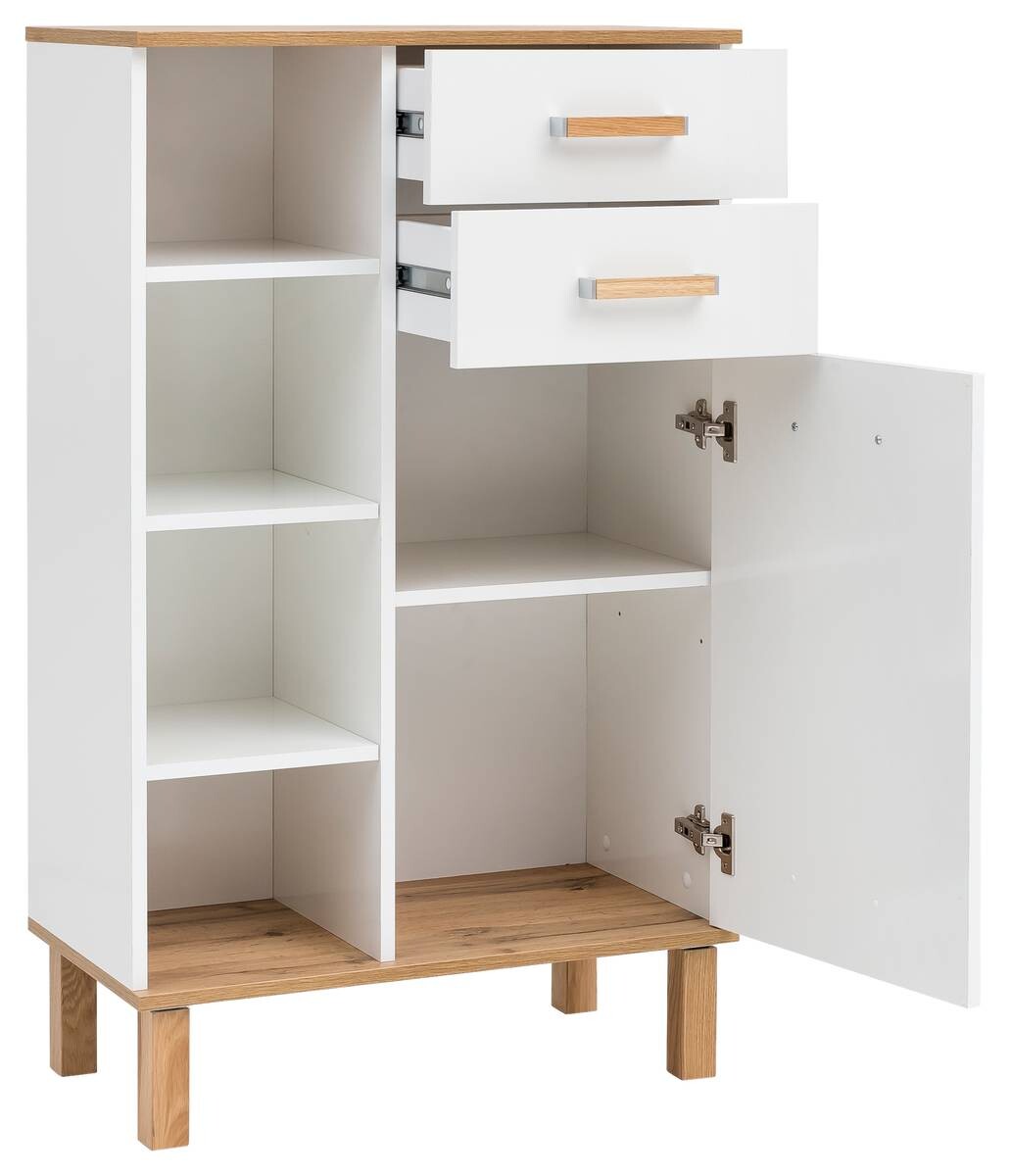 Midischrank Padua weiß glanz Eiche Landhaus Nachbildung B/H/T: ca. 67x114,5x35 cm