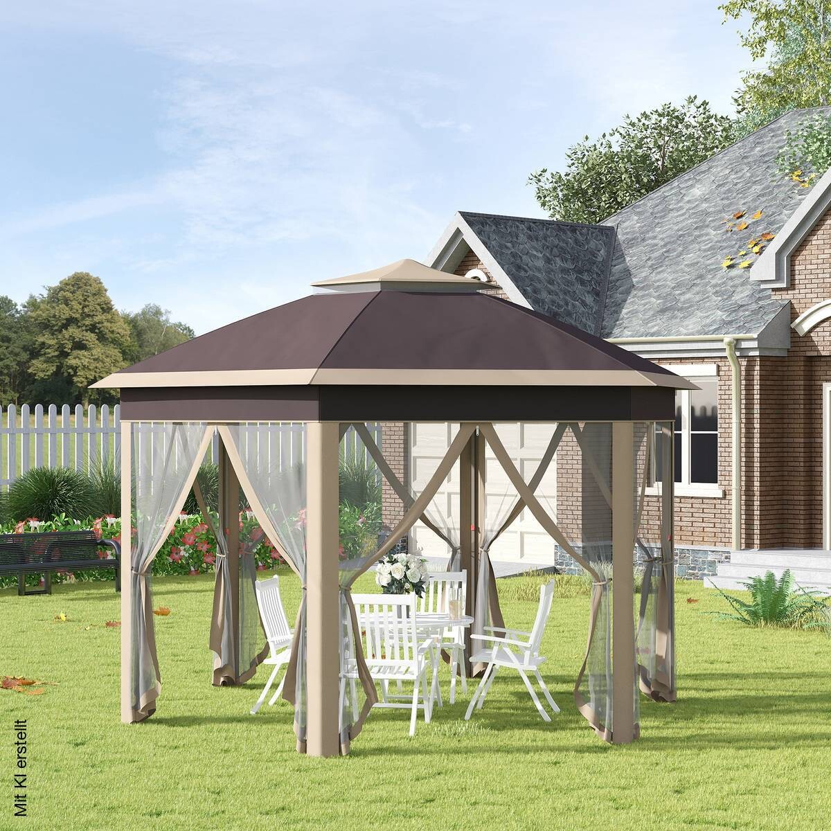 Outsunny Faltpavillon hellbraun Metall B/H/L: ca. 405x285x405 cm