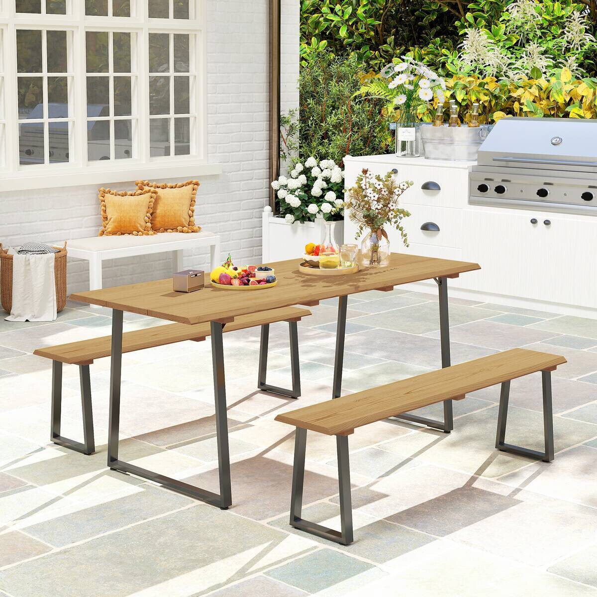 Outsunny Sitzgruppe Holzoptik Holz B/H/L: ca. 76x77x178 cm