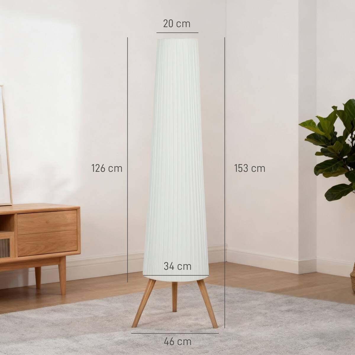 HOMCOM Stehleuchte weiß Stoff Holz B/H/L: ca. 46x153x46 cm 1 Brennstellen