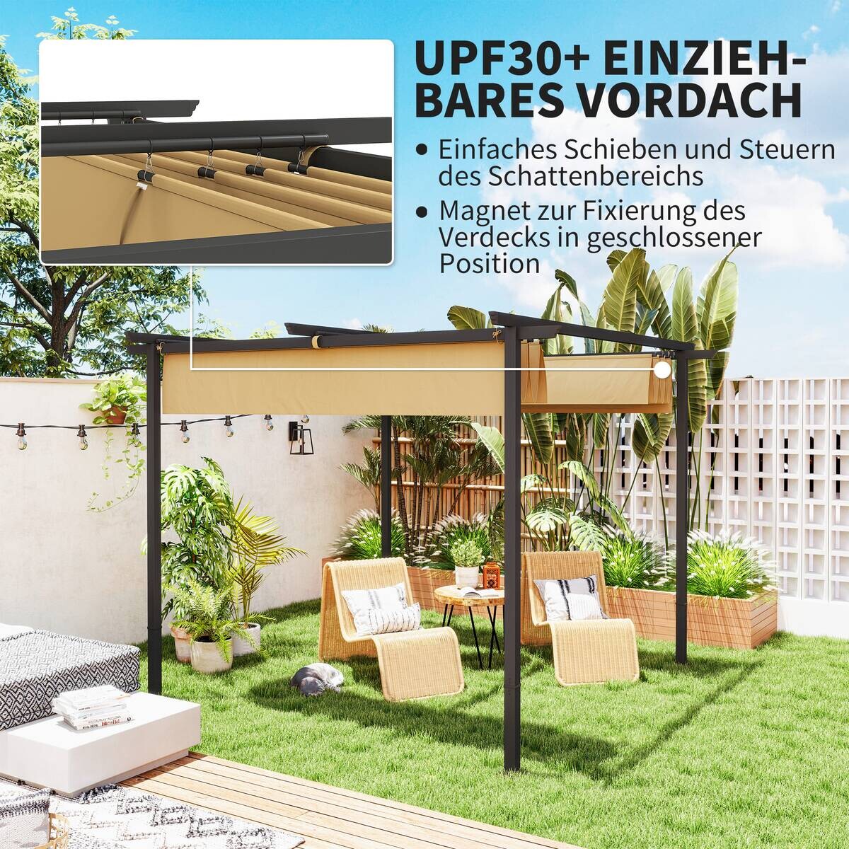 Outsunny Pergola beige Metall B/H/L: ca. 300x227x300 cm